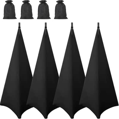 Speaker Stand Cover with 360 Degree Tripod Stand Skirt Skrim Stretchable Lycra Fabric Covers with Free Storage Bag Four Pack Black image 1
