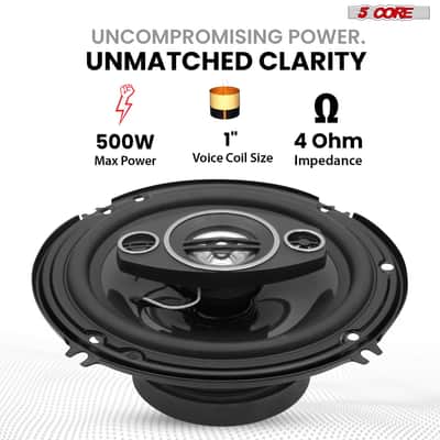 5Core Coaxial Car Door Speakers 6” Pair 500W 4Ohm 2 Way Component Subwoofer Audio w Super Tweeter image 2