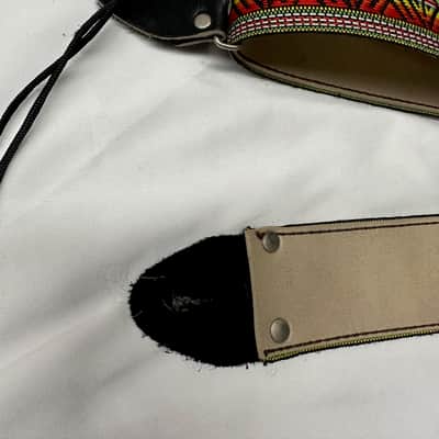 VINTAGE Retro Style Red, Yellow, Green, and Orange pattern 2" STRAP for GUITAR Cotton/Leather Metal Buckle image 2