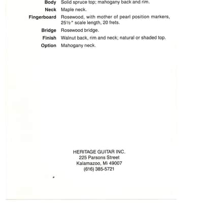 Heritage Guitars-HFT-445, promotional print/cut sheet, 1988 image 2