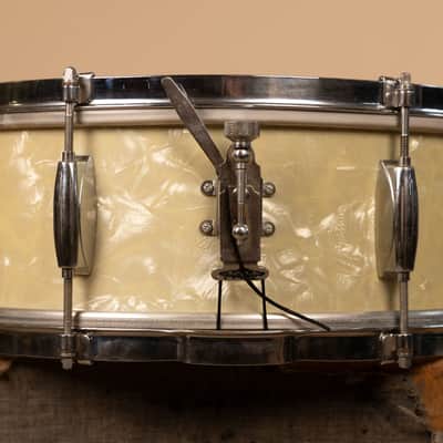 1960s Gretsch 5.5x14 Dixieland White Marine Pearl Snare Drum image 2