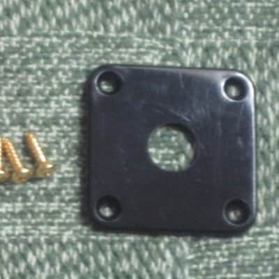 lightly used (lightly relic'd) genuine Gibson PRJP-010 Black Plastic Jack Plate for Les Paul + very clean gold screws (clean or used silver finish screws available upon request) [1990s - 2020s (specifically from 2008)] image 1