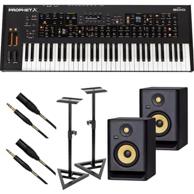 Sequential Prophet X 61-key Synthesizer, (2) KRK RP5G4 Monitors, Monitor Stands, (2) XLR to 1/4 Cables Bundle