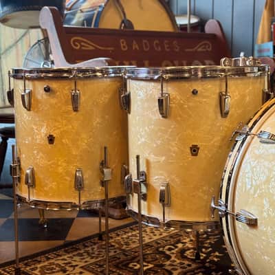 VINTAGE 1950's WFL Drum Set in White Marine Pearl - 14x24, 9x13, 16x16, 16x16, 6.5x14 image 14