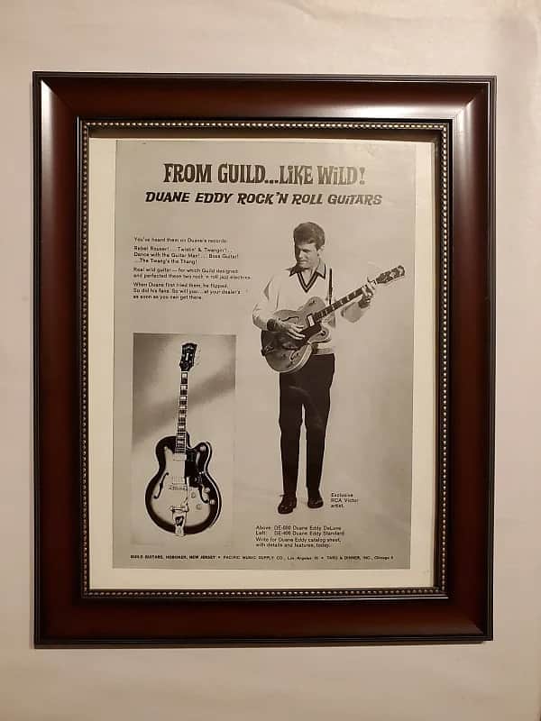 1963 Guild Guitars Promotional Ad Framed Duane Eddy Guild Duane Eddy DE-500, DE-400 Guitars RARE image 1