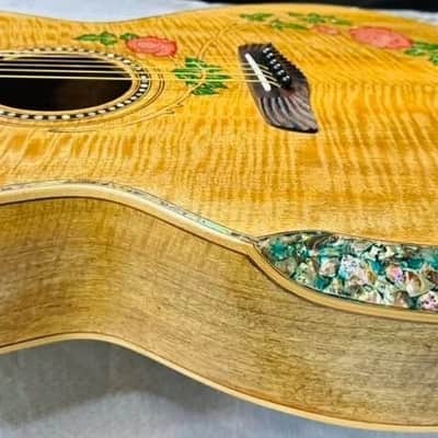 Blueberry Handmade Jumbo Size Acoustic Guitar Floral Motif - Mango Wood Body and Top image 5