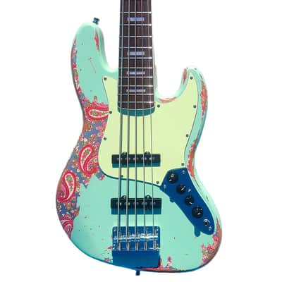 NEW DHATARATTHA CUSTOM GUITARS J-BASS 5-STRING - SEAFOAM/PAISLEY RELIC - NAMM 2025 image 2