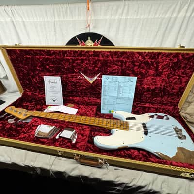 Fender USA Custom Shop '55 1955 Precision Bass Relic 4-string P-Bass with COA + Case 2020 - Sonic Blue / Roasted Maple neck image 1