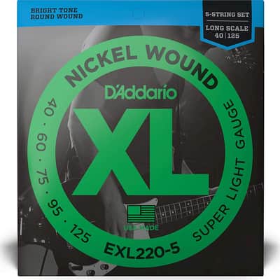 D'Addario EXL220-5 XL Regular Light Nickel 5-String Bass Strings, 40-125 Long Scale image 1