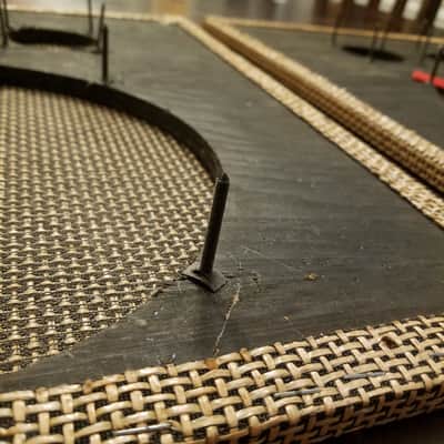 Aeolian vintage pair (2) 16" x 20" woven speaker grille cloth and baffle plywood 1960s - black and tan image 6