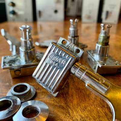 Grover Wavy Rickenbacker Bass tuners c 1970 Chrome waffleback slimline 4001 original vintage USA image 3