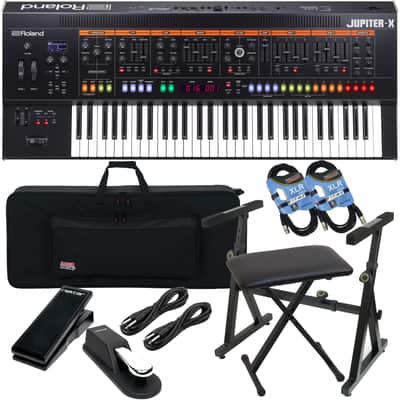 Roland JUPITER-X Synthesizer, Plixio Keybaord Stand, Bench, Gator GK-61, Sustain Pedal, Nektar NX-P, (2) 1/4 Cables, (2) XLR Cables Bundle