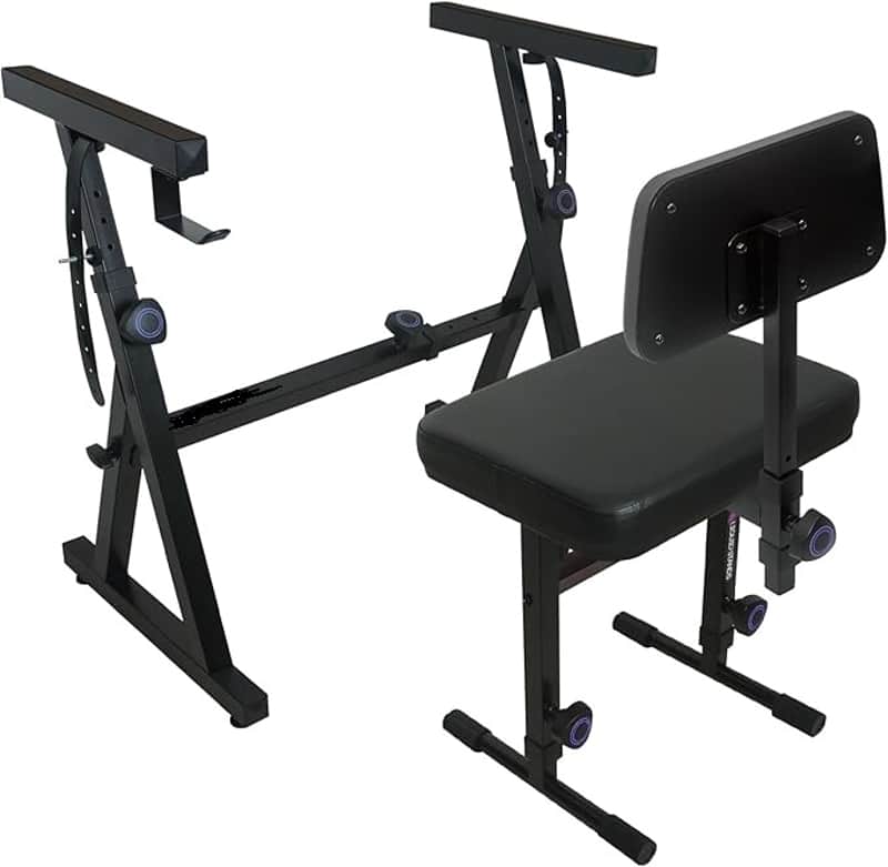 Piano Keyboard Stand and Bench Adjustable Stool Set - Portable Heavy Duty Digital Piano Stand for 54-88 Key Electric Pianos & Piano Chair, Stool - Sturdy Keyboard Music Stand and Seat image 1
