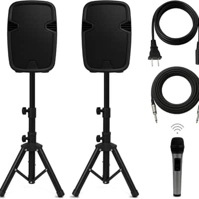8-Inch Bluetooth PA Speaker Set – Portable Speakers Bluetooth Wireless Microphone with Stands and Cable – Party Speaker & DJ Speakers Outdoor Sound System, PA System Set for Events, Karaoke image 1