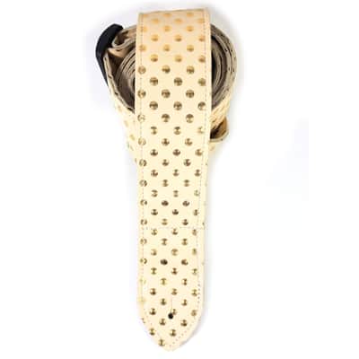 Beige Gold Leather Premium Leather Guitar Strap- Gold Polka Leather Guitar Strap-100% Leather Guitar Strap- Acoustic, Electric Bass Guitars image 3