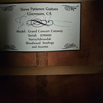 Steve Patience Grand Concert | Narra / Adirondack | Serial No. 0710100 | Nitrocellulose image 25
