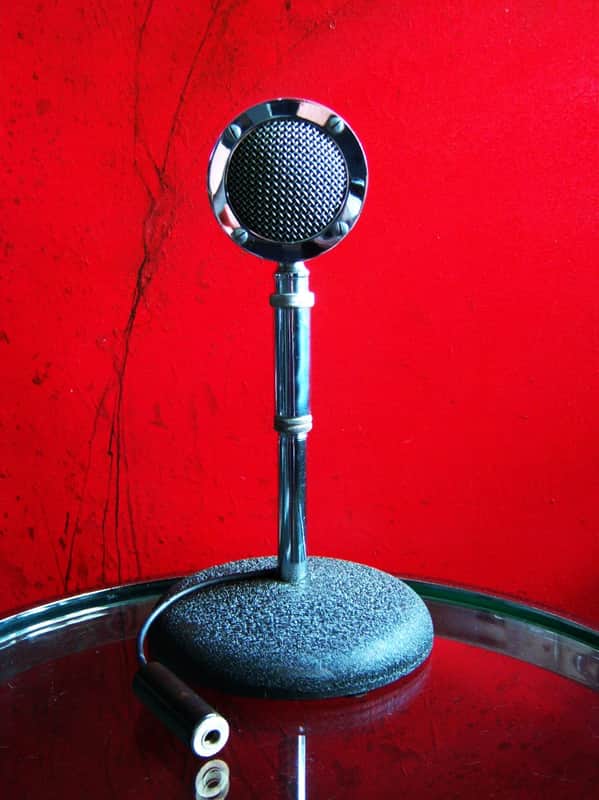 Vintage RARE 1950's Astatic D-104 crystal "Lollipop" microphone Chrome w adapter & Atlas DS-5 desk stand PROP DISPLAY image 1