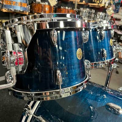 ~WOW!~ Gretsch USA Custom 4-Piece 10/12/16/22 Drum Kit Set in Azure Blue Gloss Lacquer with White Marine Pearl Bass Drum Hoops Inlays image 3