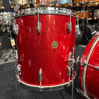 Vintage 60's Gretsch Round Badge 3-Piece 13/16/20 Drum Kit Set in Red Sparkle with Cases (Rm4) image 3