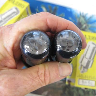 Pair NOS 6V6GT(6N6C) Power Tubes, Vintage Russian 1970s Mililtary Spec, Reflector Manufactured, Ex Performance, NEW 1970s - black image 2