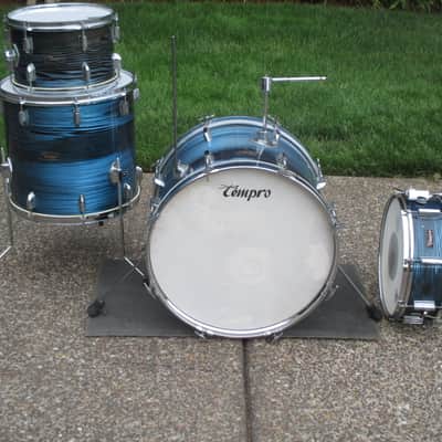 Tempro Vintage 1960s Drum Kit, Japan Made, Blue/Black Strata, Very Clean & Cool! image 12