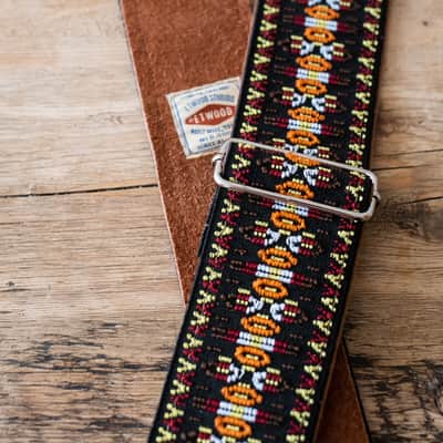 Vintage Black 60s/70s Hippie Guitar Strap / Real Suede Backing / Handmade in the UK image 5