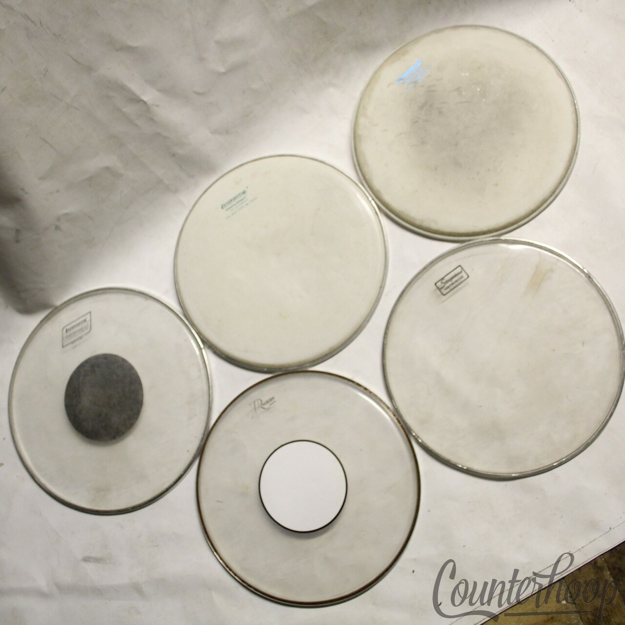 Ludwig/Rogers/Slingerland 4x 14" 1x 15"Vintage Drum Heads 3x Clear+Dot 2x Coated — main photograph