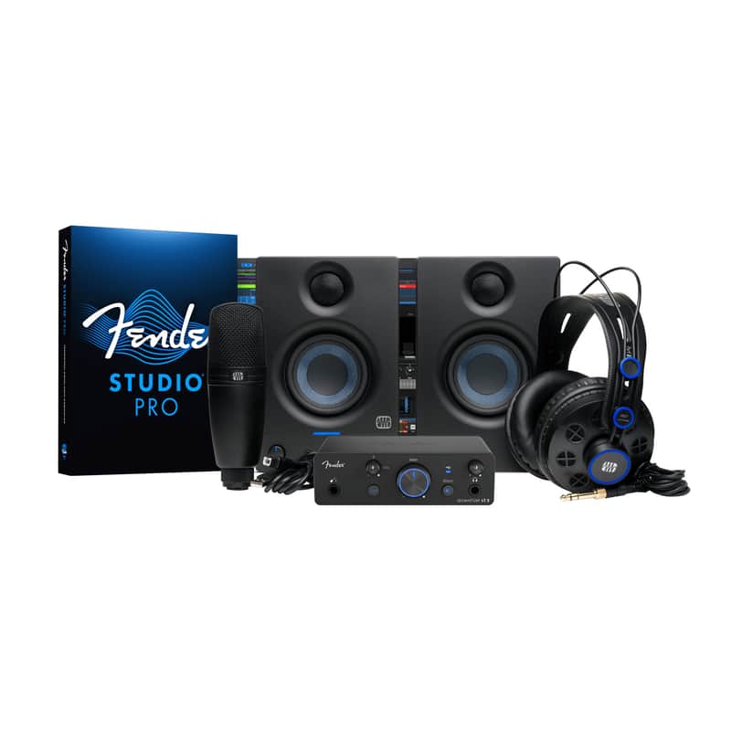 Fender Studio Quantum Complete Bundle USB-C Audio Interface with M7 MkII Condenser Microphone HD7 Headphones Eris 3.5 Gen 2 Studio Monitors Recording Software Home Studio Kit image 1