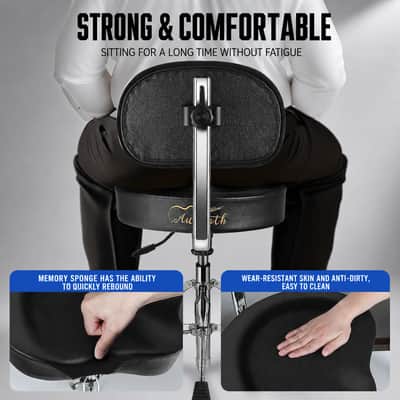 Augioth Drum Throne with Backrest Padded Hydraulic Drum Chair Height Adjustable Drum Stool with Stable Bass Comfortable Memory Foam Drum Seat for Adult Drummers Guitar Players Black image 4