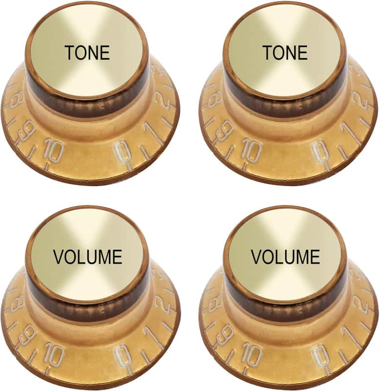 Electric Guitar Top Hat Knobs Speed Control Knobs 2 Volume 2 Tone Compatible with Les Paul LP Electric Guitar, Guitar Parts Replacement, Gold