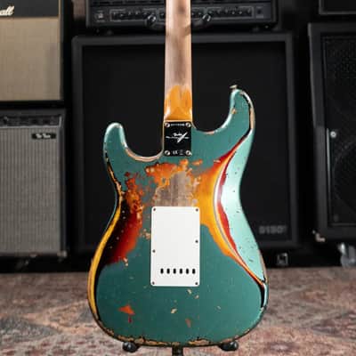 Fender Custom Shop 1965 Stratocaster Super Heavy Relic Electric Guitar - Super Faded Aged Sherwood Green Metallic over 3-Color Sunburst with Hardshell Case image 9