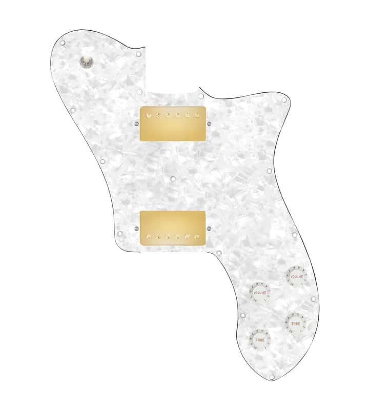 920D Custom 72 Deluxe Tele Loaded Pickguard With Gold Smoothie Humbuckers, White Knobs, and White Pearl Pickguard image 1