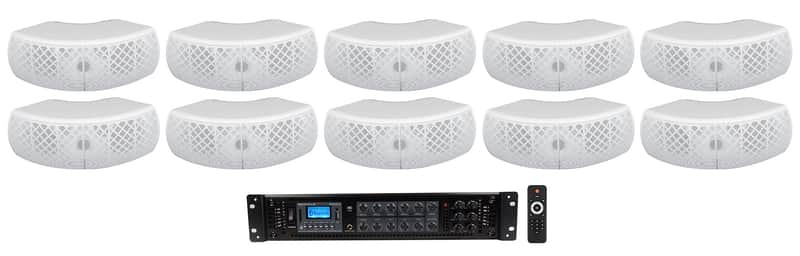 Rockville 6 Zone Commercial Amplifier+(10) Dual 4" White Indoor/Outdoor Speakers image 1