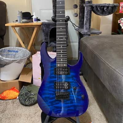 Ibanez Gio GRG7221QA-TBB 7-string in Transparent Blue Burst with Purpleheart Fretboard 2020-2021 model year image 1