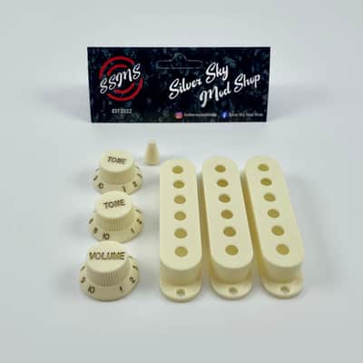 Silver Sky Se pickguard Brown tortoise & parchment pickup covers, knobs & switch tip Sliversky pick guard image 7