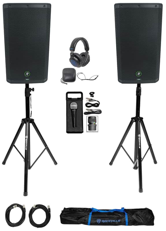 DJ Package w/2) Mackie Thrash212 GO 12" PA Speakers+Mic+Headphones+Stands+Cables image 1