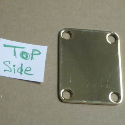 very lightly relic'd genuine Fender Gold Four Bolt Neck Plate (gold plated steel) +screws p/n 0991447200 (blank, NO Micro-Tilt Adjustment) from 2002-2003 SRV Artist Ser Strat (NO guitar) but can be used on dif year guitar / bass] Screws: # 8, 1&1/4" L image 9