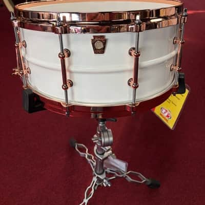 Ludwig LB430TDC Polar-Phonic 6.5x14" Brass Snare Drum with Copper Hardware 2021 - Present - Polar White image 6
