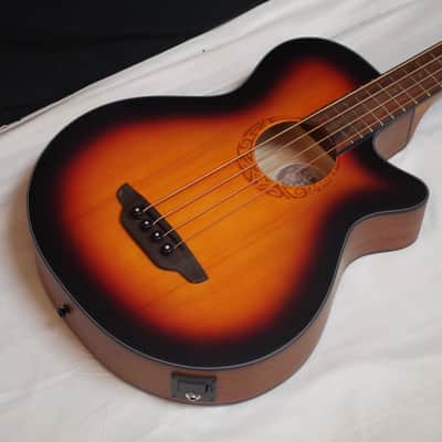 LUNA Tribal 34" long scale 4-string acoustic electric BASS guitar NEW w/ Gig Bag image 3