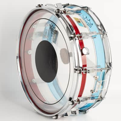 Ludwig 1975' Vistalite Red / Clear / Blue Tricolour Color Snare Drum 14"×5" image 10