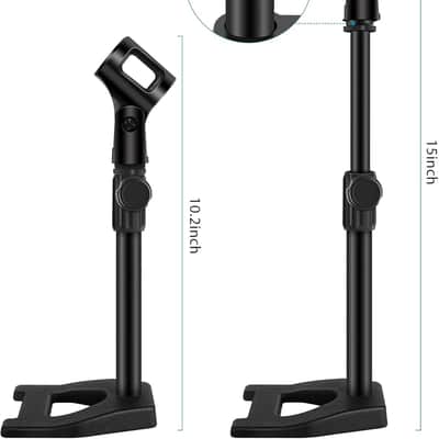 Desktop Microphone Stand, Mic Stand Desk Table with Weighted Base Shock Mount Mic Clip 3/8" to 5/8" Adapter Adjustable Height image 2