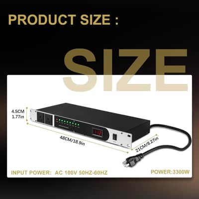 Professional 10 Socket Power Conditioner/Surge Sequencer. 3300W Rack Mount Audio Power Supply Controller, Surge Protector, for Audio product, electronic equipment image 2