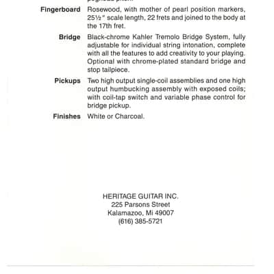 Heritage Guitars- H-160V, promotional print/cut sheet, 1988 image 2