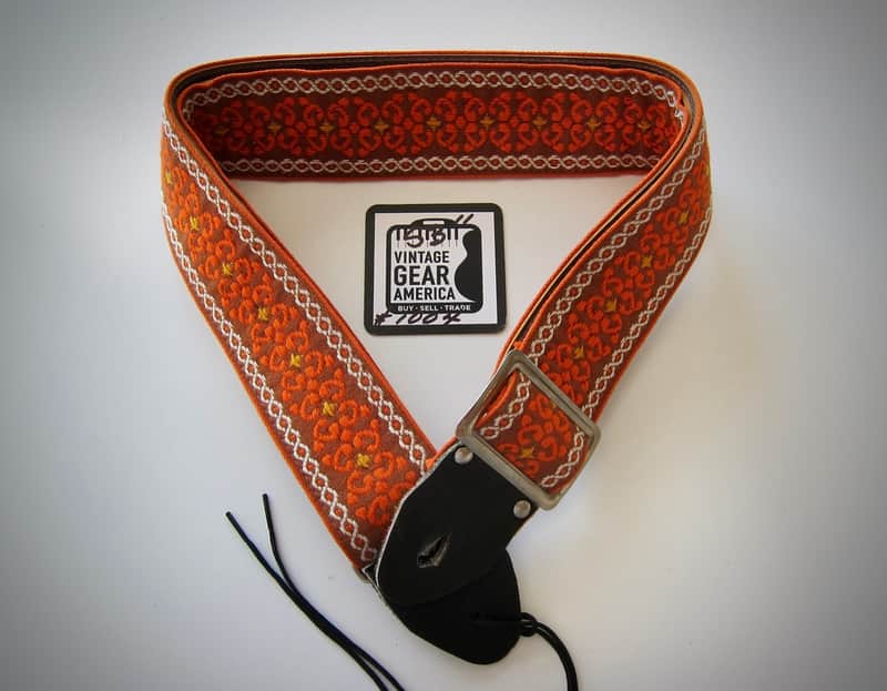 ACE Guitar Strap Unbranded Genuine Vintage Part Circa-1960s-Orange & Brown image 1