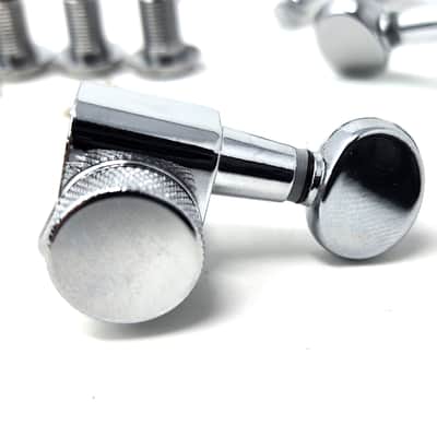 Carparelli 6-IN-LINE Electric Locking Machine Heads Tuners Classic Button Chrome image 1
