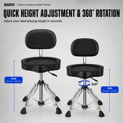 Augioth four-legged hydraulic drum stool, anti-shake rectangular base + memory foam cushion, suitable for double bass drum playing and intense performances. image 6