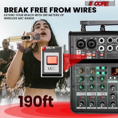 5Core Audio Mixer 4 Channel DJ Soundboard USB Interface Bluetooth Mixing Console w Repeat Delay +48V image 3