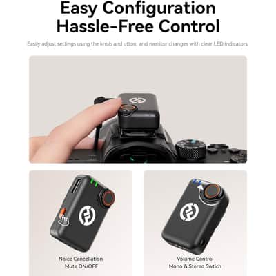 Hollyland LARK M2S Mini Combo 2-Person Wireless Microphone System - Universal Compatibility (2.4 GHz, Space Gray) + Vivitar compact Selfie Video Tripod + 16GB Transcend MicroSD Memory Card with Adapter image 5