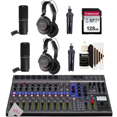 Zoom LiveTrak L-12 - 12-Channel Digital Mixer & Multitrack Recorder + Two Zoom ZDM-1 Podcast Mic Pack Accessory Bundle + 128GB Memory Card + 3pc Cleaning Kit image 1