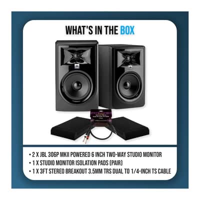 JBL 306P MkII Powered 2-Way Studio Monitor Pair Bundle Isolation Pads and Cable image 14